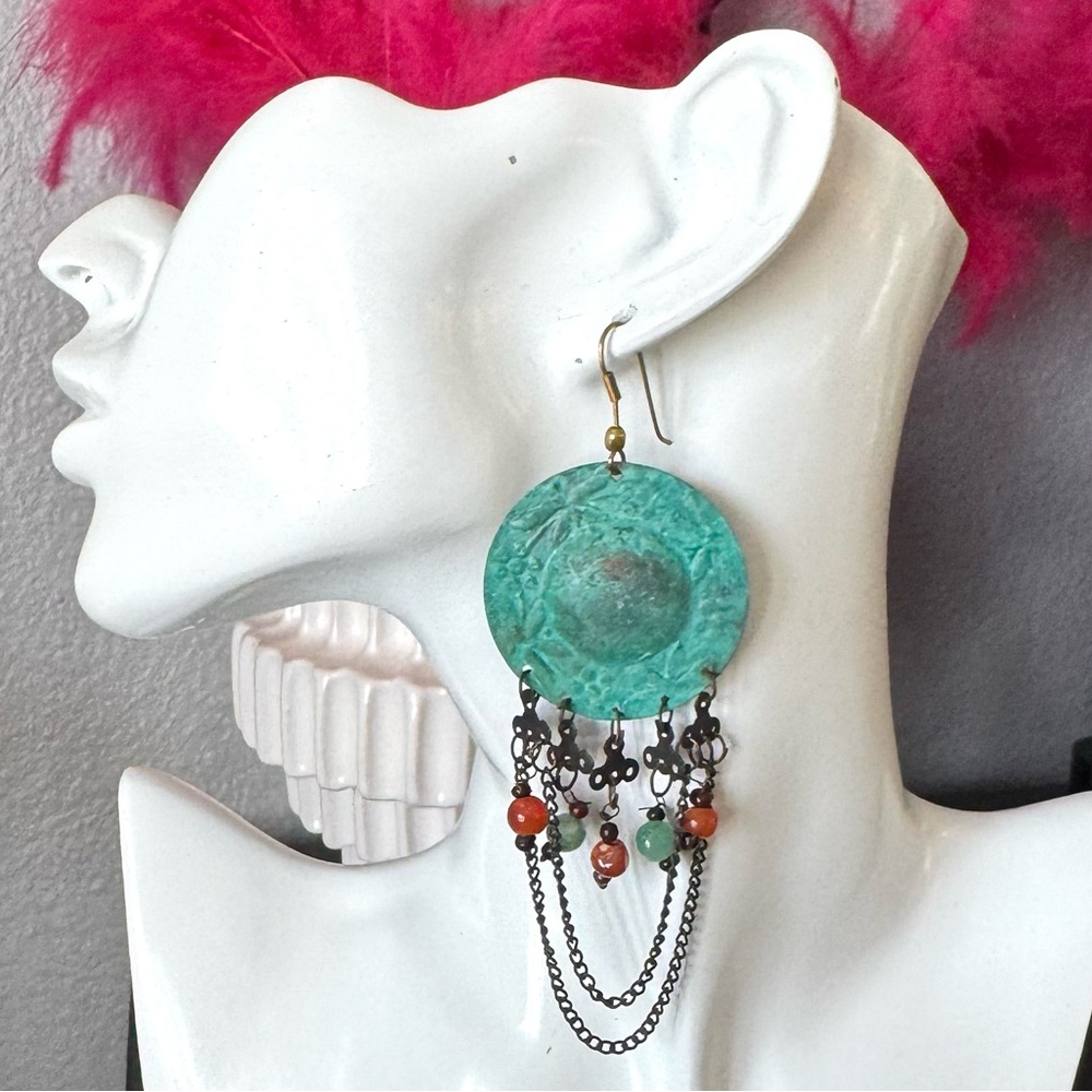 Turquoise Patina and Multicolor Dangle Earrings